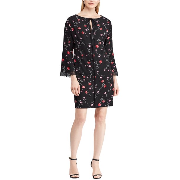American Living Vestido recto floral para mujer, negro, 16