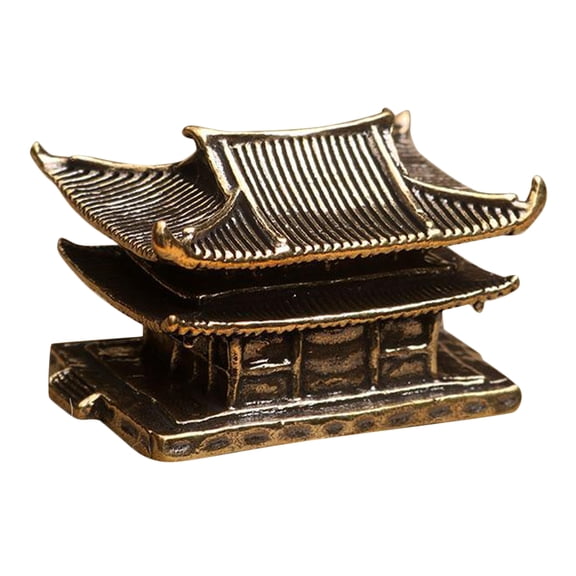 FOMIYES Vintage Style Golden Brass Pavilion Figurine Decorative Ornament for Zen Garden