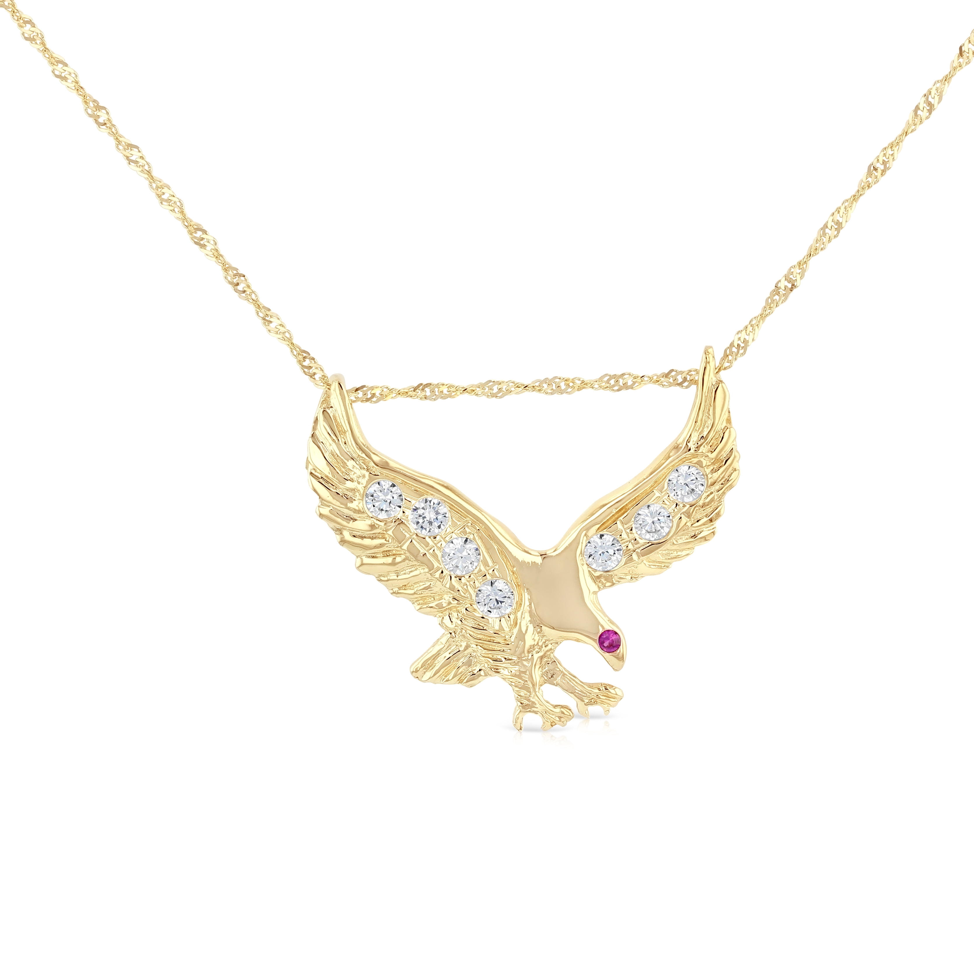 14K Yellow Gold Eagle Charm Pendant with 1.8mm Singapore Chain Necklace