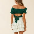 thumbnail image 2 of outfmvch crop tops for women ruffle short sleeve tie up back crop off shoulder womens tops crop tops army green, 2 of 8
