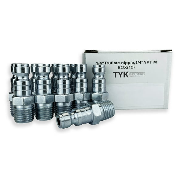 10 Tru-Flate Style 1/4-inch NPT Male Coupler Nipples for Shop Air Line Hose Tools by TYK Industries
