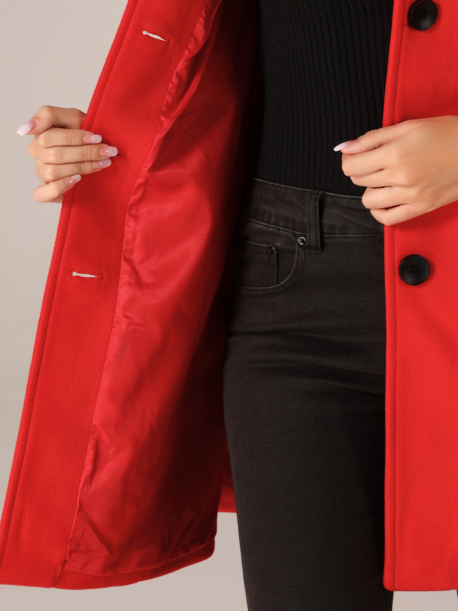 DARING DIVA Women's Casual Winter Single Breasted Mid Length Overcoat Red S