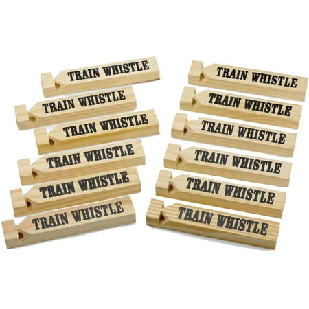 Kicko Wooden Train Whistles - 24 Pack - 5.75 Inch - Printed on a Locomotive and Words