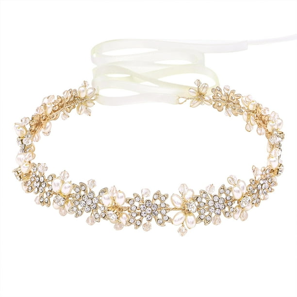 Oriamour Tocados de Novia Diseño de Flores Diadema de Boda Accesorios para el Cabello de Novia (Oro)