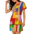 thumbnail image 2 of Easygdp Colorful Plastic Blocks Pattern Camisón de manga corta para mujer, informal, estampado, 2 of 6