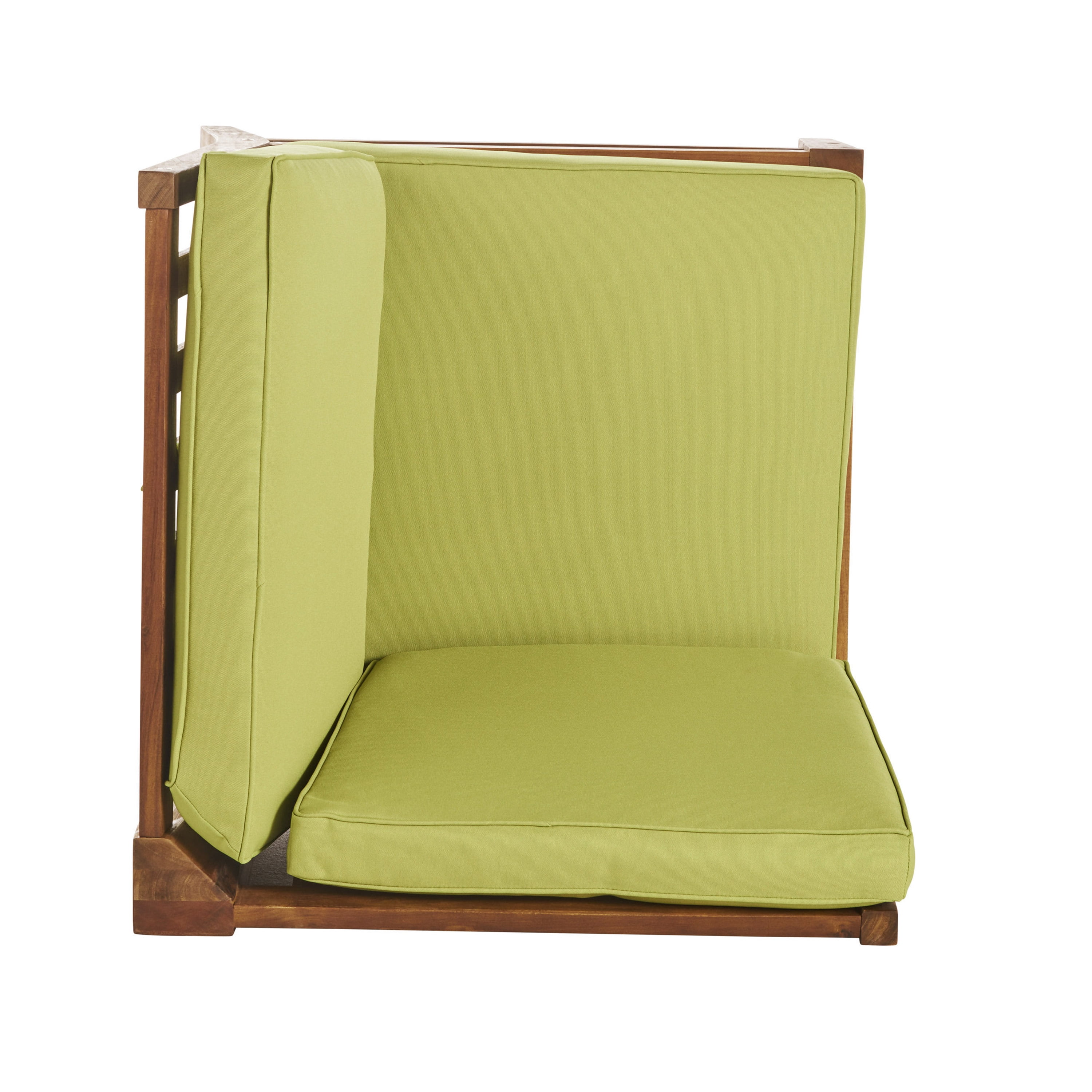Bodhi Outdoor 8 Seater Acacia Wood Sectional Sofa and Table Set with Cushions, Teak, Green
