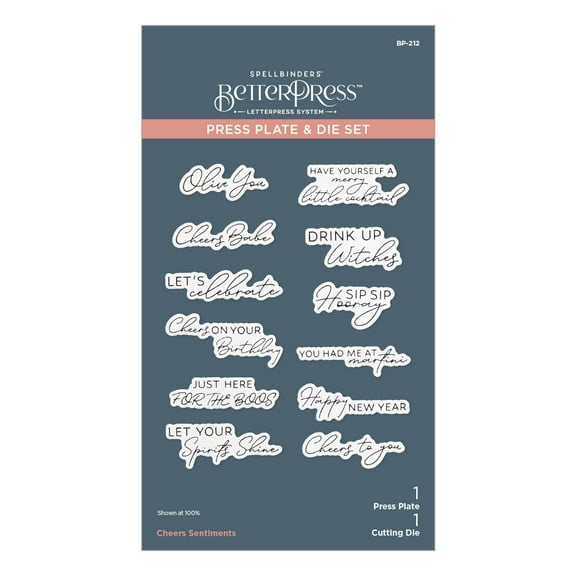 Spellbinders BetterPress Press Plate & Die Set-Cheers Sentiments