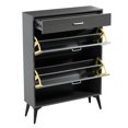 thumbnail image 5 of Wood Shoe Cabinet with 2 Flip Drawers and Pull out Drawer, Modern Shoe Storage Cabinet with Open Shelf, 5 of 8