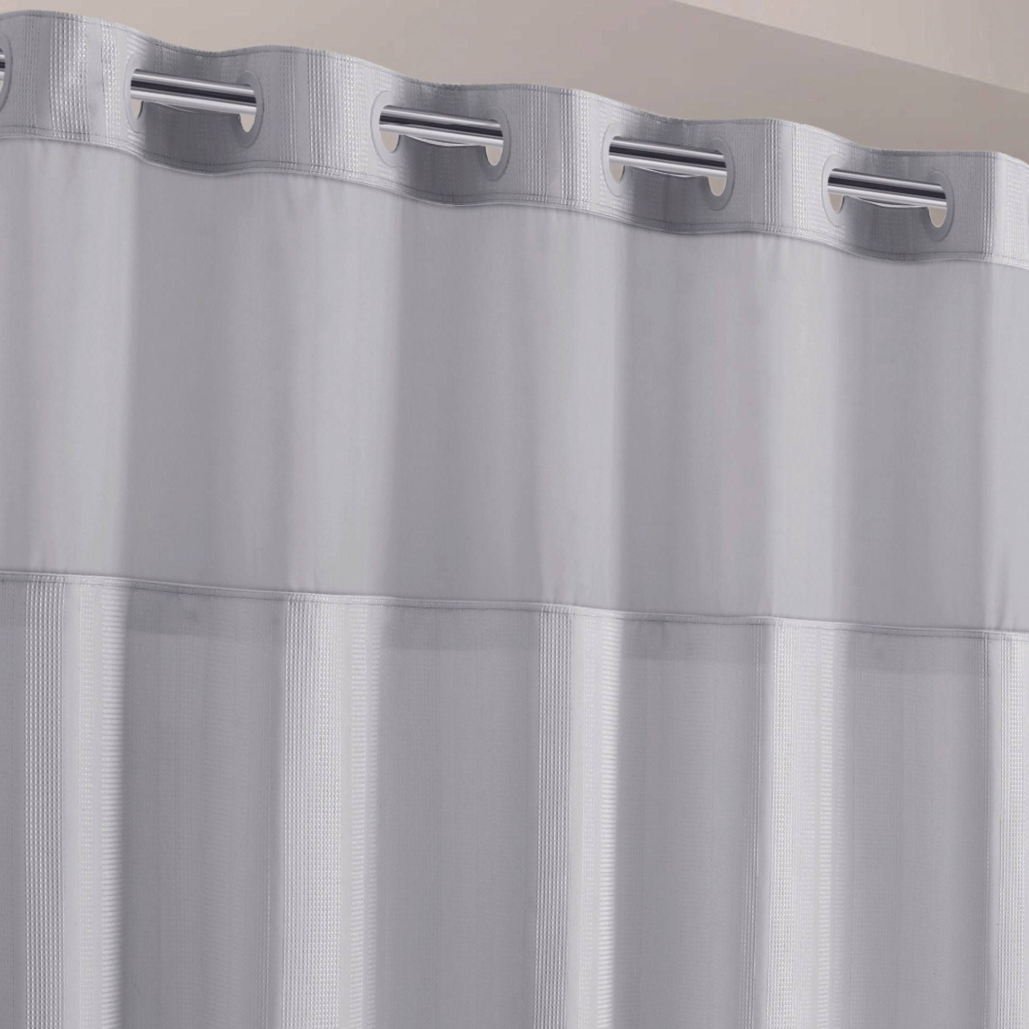 Hookless Waffle Stripe Shower Curtain with Sheer Window, 71 x 74 in, Light Grey