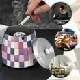 thumbnail image 4 of Yayeee Ashtray with Lid for Cigarette Smokeless Stainless Steel Home Ash Holder, Pink and Purple Plaid Pattern, 4 of 7