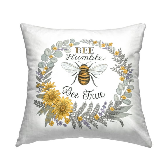Stupell Industries Bee Humble & True Insect Floral Wreath Design by Deb Strain Throw Pillow