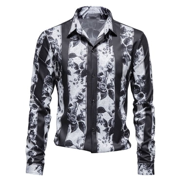 TIHLMK T-Shirts à Manches Longues pour Hommes Style Automne et Hiver Chemise à Manches Longues Légère d'Affaires à Rayures Imprimées pour Homme