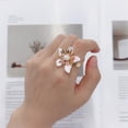 thumbnail image 2 of Pearl Flower Open Statement Ring for Women Gold Tone Handmade Adjustable Expandable Wrap Finger Band Engagement Promise Ring Comfort Fit Wedding Band Dainty Holiday Jewelry, 2 of 6