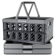 thumbnail image 1 of cleverMade Eco 24L collapsible Reusable Plastic grocery Shopping Baskets Small Foldable Storage crates with Handles, 3 Pack, Stone, 1 of 8