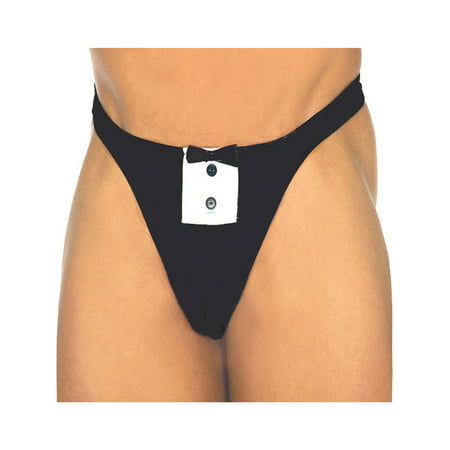 Tuxedo Themed Men's Thong Black Base with Buttons and Bow Sexy Men's