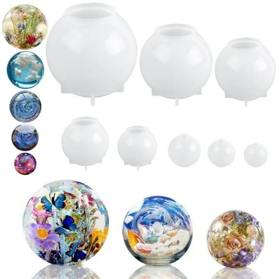 Epoxy Resin Molds 8Pcs, 3D Sphere Silicone Molds Seamless Design, Large Globe Molds for Resin Casting, Flowers Preservation Decor