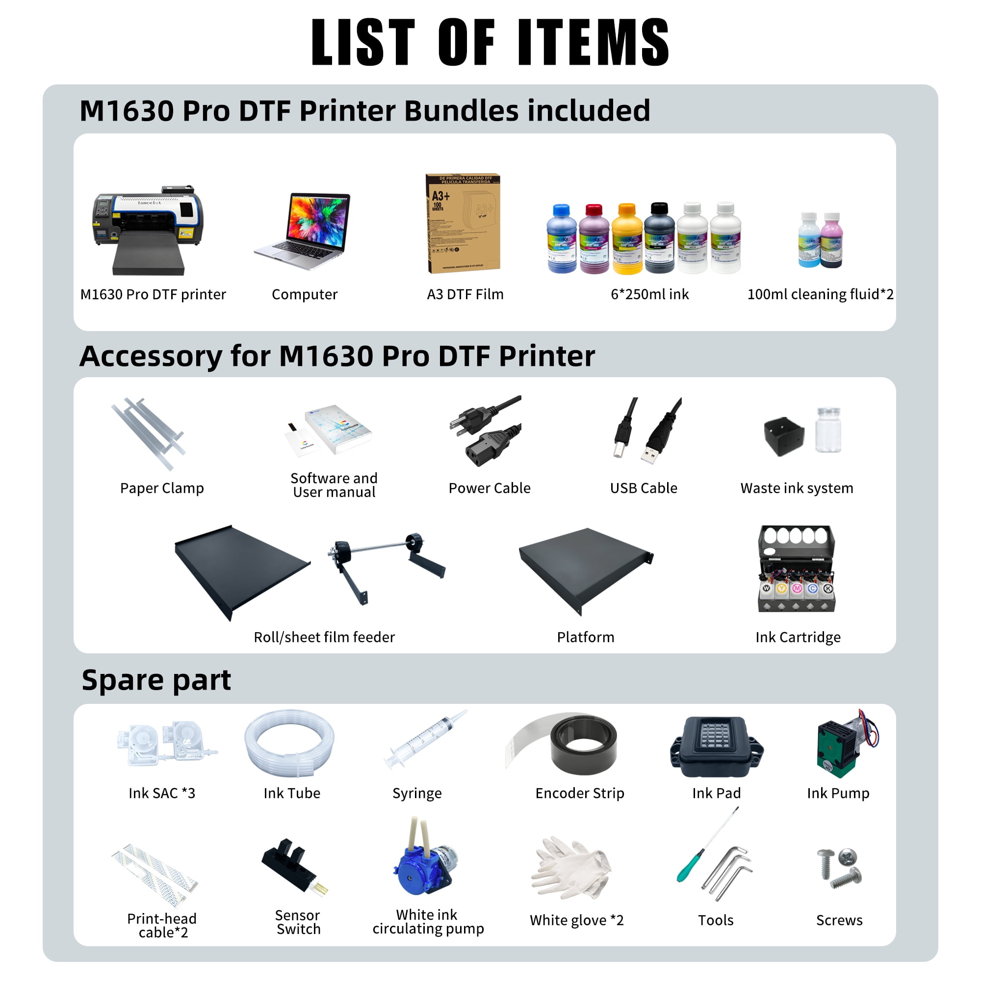 lancelot M1630 Pro DTF Printer Bundle: 2X Faster Speed | Auto Film Cutter & Anti-Clog System | Plug-and-Play A3 T-Shirt Printer for Diy/Apparel Business