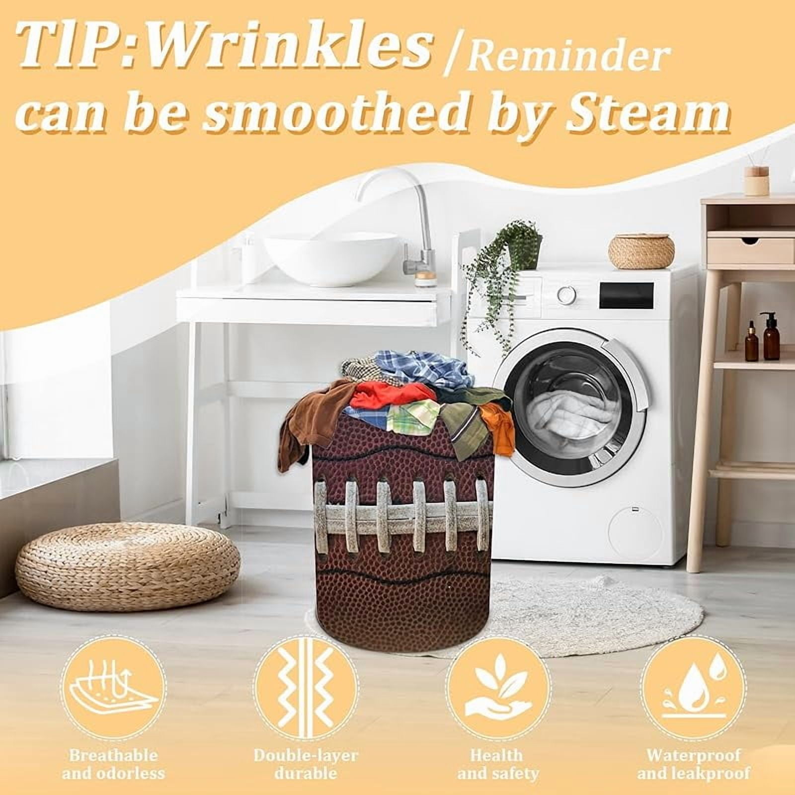 American Football Texture Laundry Basket, Sports Theme Laundry Hamper Foldable Waterproof Funny Tote Bag Dirty Clothes Storage Bucket Toy Organizer for Bathroom/Laundry/Bedroom