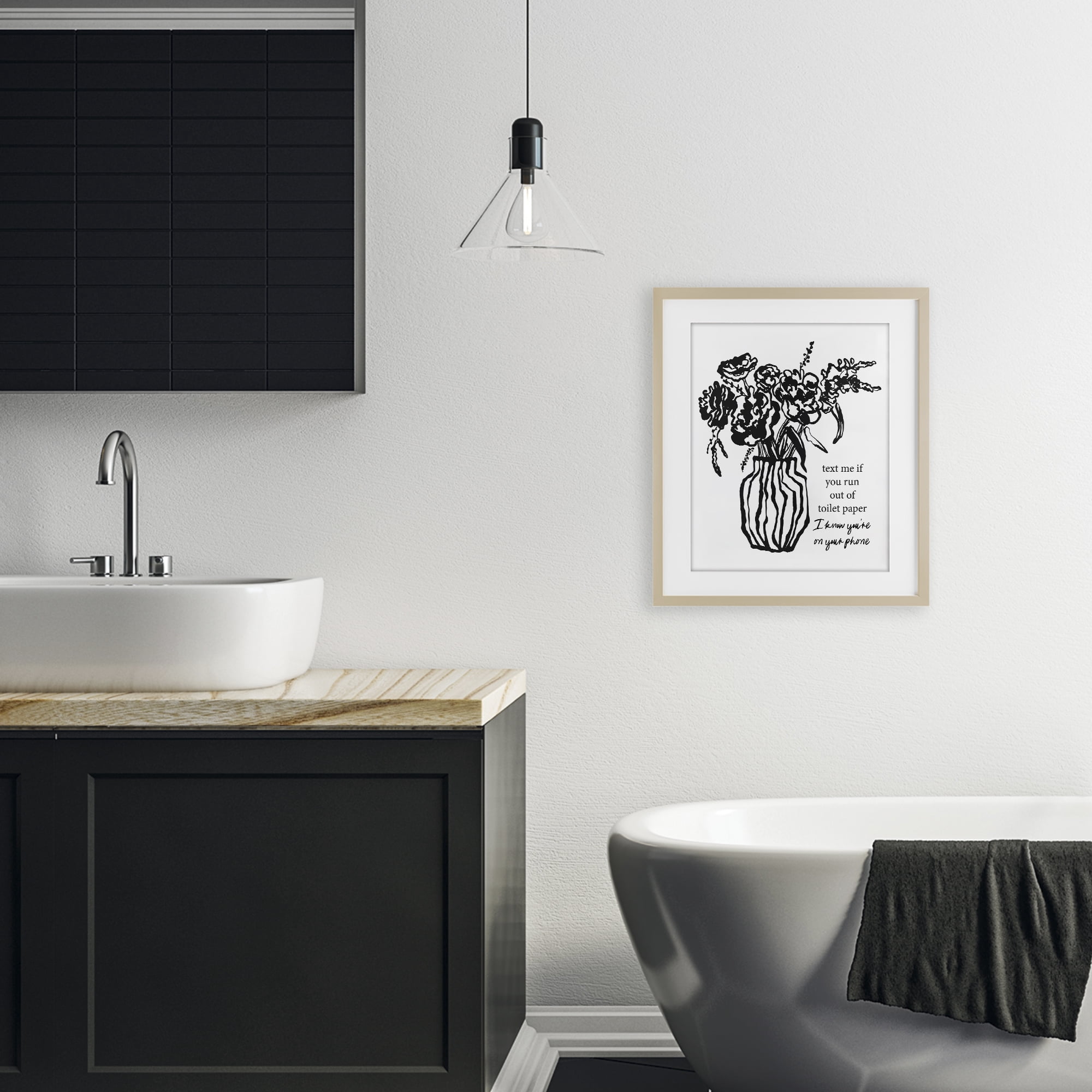 Stupell Industries Text Me Bathroom Florals Birch Framed Print Under Glass, design by Lettered and Lined