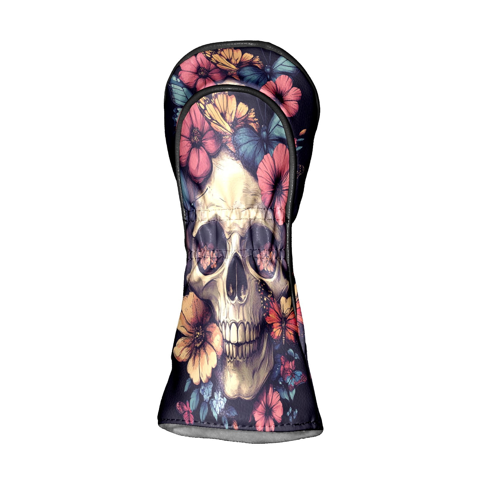 Golf Club Covers PU Leather Waterproof Head Covers for Fairway Woods Hybrids Skull With Butterflies and Flowers