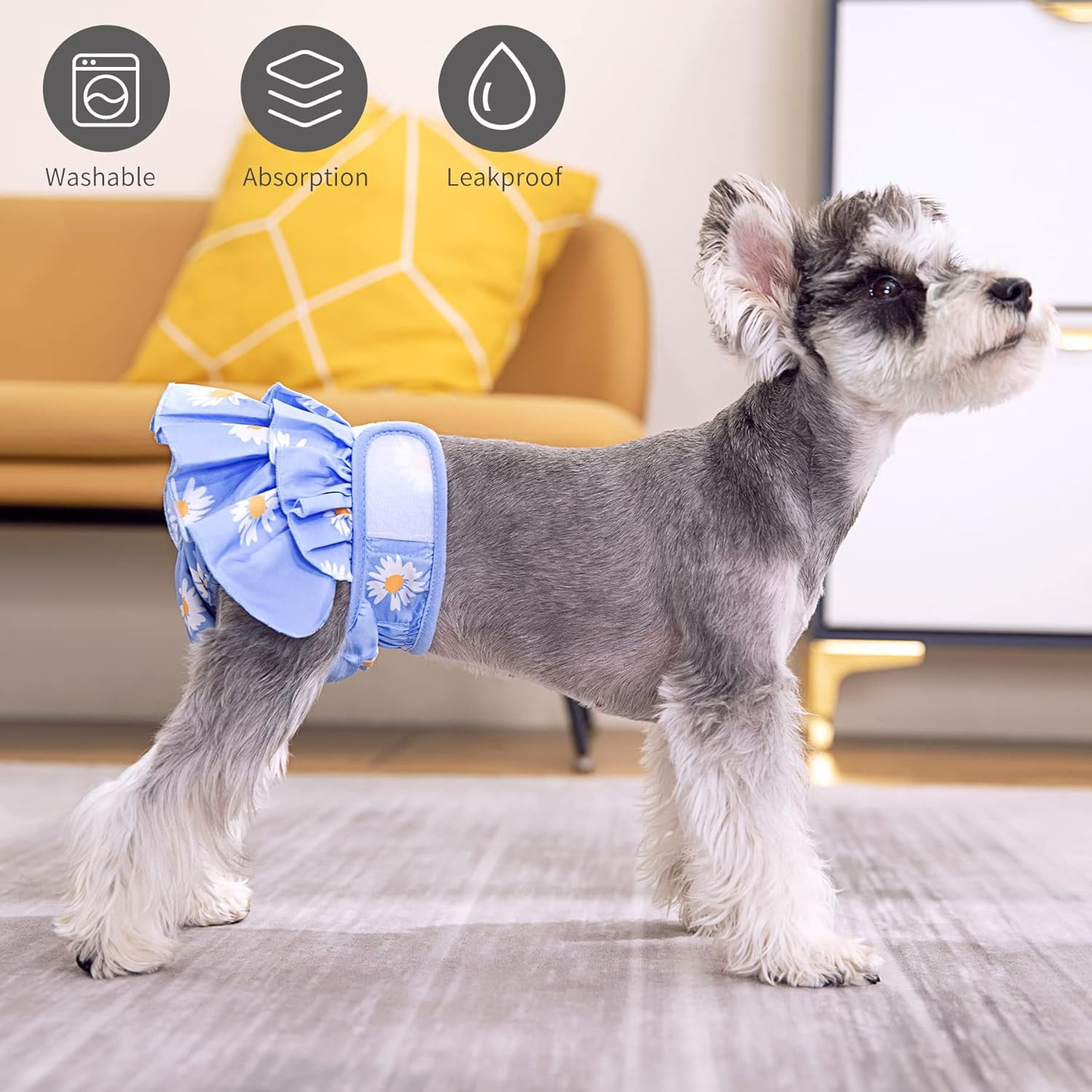 Dog Diapers, Washable Dog Period Diapers Cover, Adjustable Reusable Female Dog Diapers  for Heat, Period, Incontinence. Doggie Princess Dress   ( Large Size, 3 Packs)