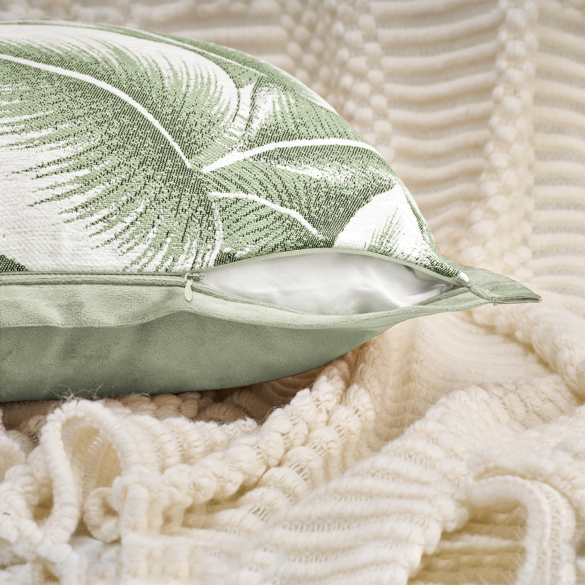 Unique Bargains Pack of 2 Leaf Pattern Chenille Throw Pillow Covers Green
