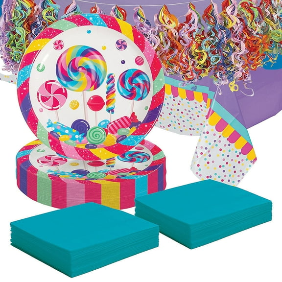 100 Pieces Candy World Party Disposable Tableware Kit For 48 Guests