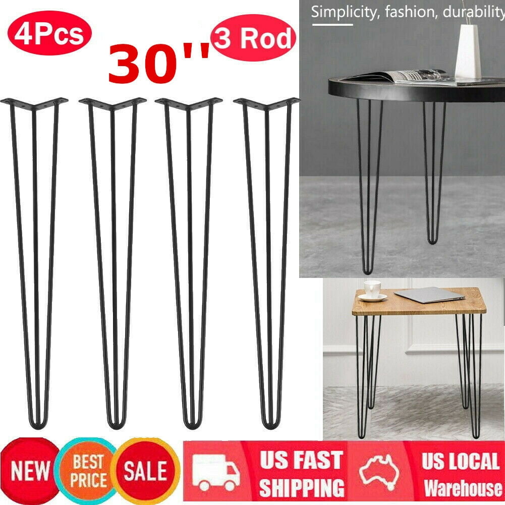Set of 4 Metal Hairpin Table Legs Vintage/Mid Century/Industrial Style w/ Screws 