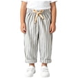 thumbnail image 4 of Xyant Kids Cotton Linen Pants Toddler Boys Girls Trousers Casual Striped Long Pant Rubber Waist Beach Pants (Grey,3-4 Years), 4 of 7