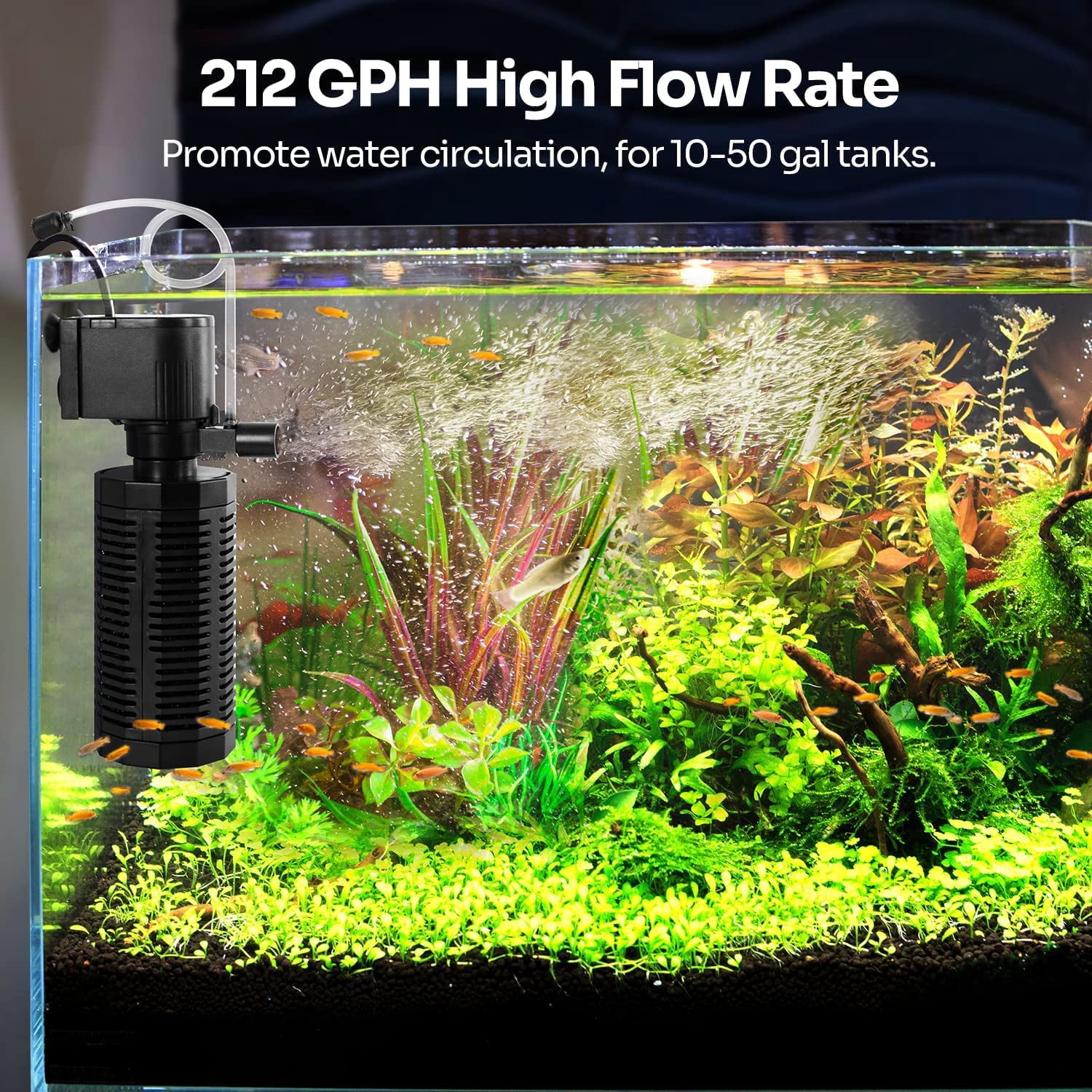WEINFUN Aquarium Internal Silent Filter, 13W Power with Aeration System, for 10-50 Gallon Tanks