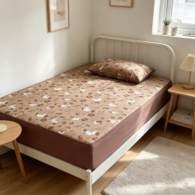 Linnome Fitted Sheet Floral Pattern Breathable Linen Mattress Protector for Single Bed Cool Easy Clean 35.4x78.4in Multicolor#01