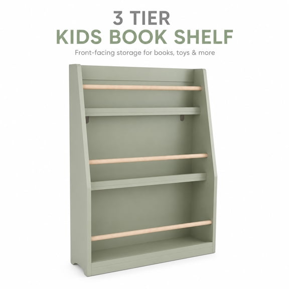 3 Tier Kids Bookshelf for Toddlers, Wooden Kids Book Rack with Open Front Display Shelves, Montessori Book Organizer Storage Shelf for Bedroom, Nursery, Playroom & Classroom