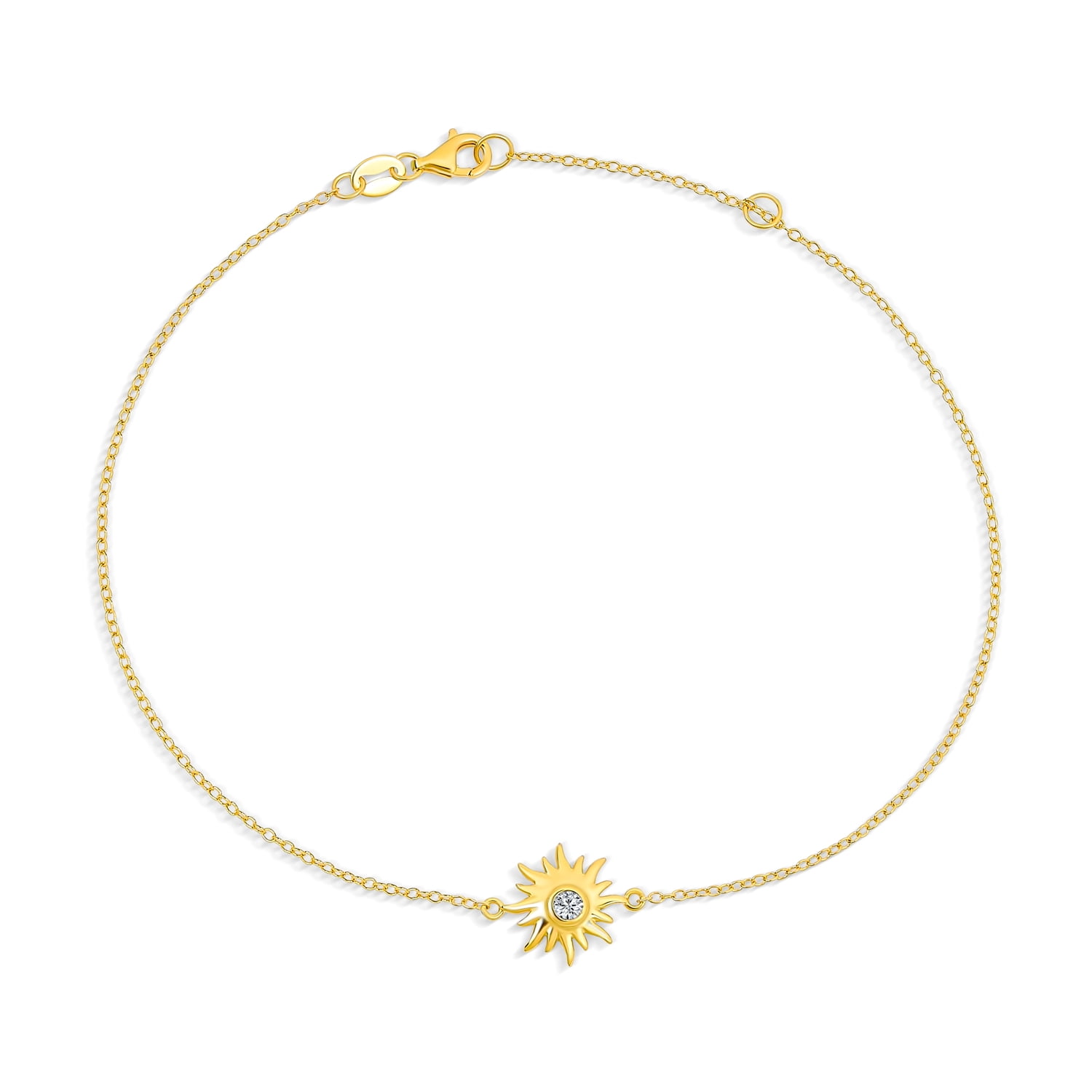 Sunburst Sun CZ Anklet Ankle Bracelet Gold Plated Sterling Silver