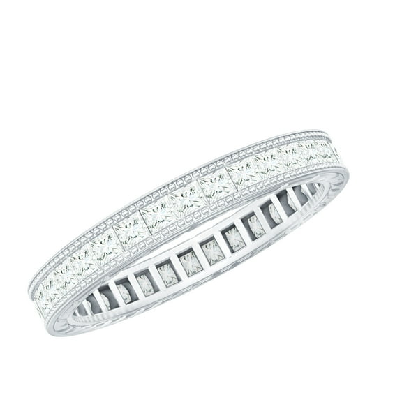 Rosec Jewels Princess Cut Moissanite Eternity Band Ring for Women (1.25 CT, D-VS1 Quality), 925 Sterling Silver, US 4.00