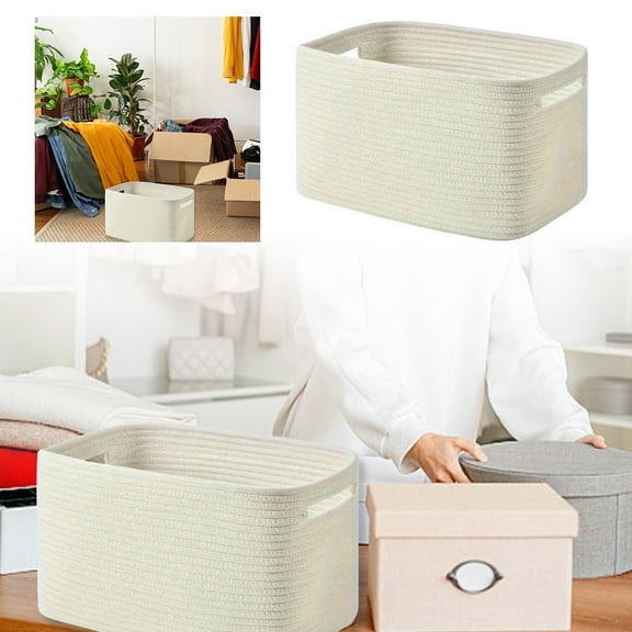 Small Woven Basket for Organizing, 14.7”L x 9.8”W x 8.8”H, Rope Storage Bin for Toys, Clothes, Towels & Bedroom, Decorative Shelf Basket, Laundry Organizer, Sturdy & Stylish Home Storage Solution