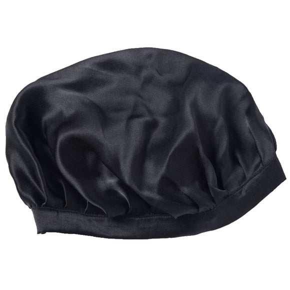 Sombrero de gorro de dormir de seda real para dormir de color liso Gorro para la pérdida del cabello para mujeres niñas (negro)