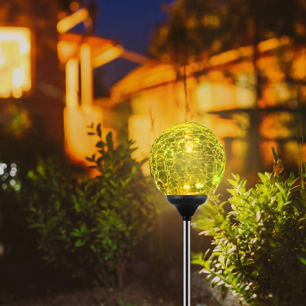 Solar Globe Lights Outdoor, Cracked Glass Ball Dual LED Garden Lights,Color-Changing Outdoor Landscape Garden Light Decoration, Garden Decor 4 Pcs