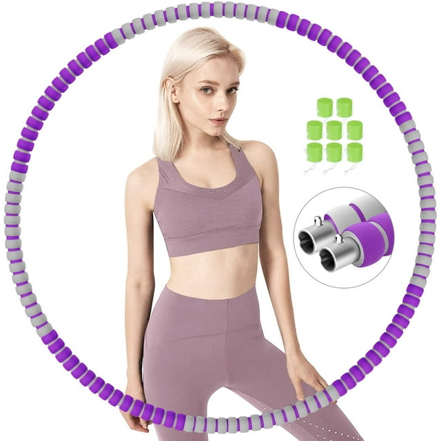 Hula Fitness Hoop for Adults, Stable Stainless Steel Core Hoola Hoop for Weight Loss and Massage, 6 Segments Detachable Hula Hoop for Weight Loss / Belly Shaping, Purple/Gray