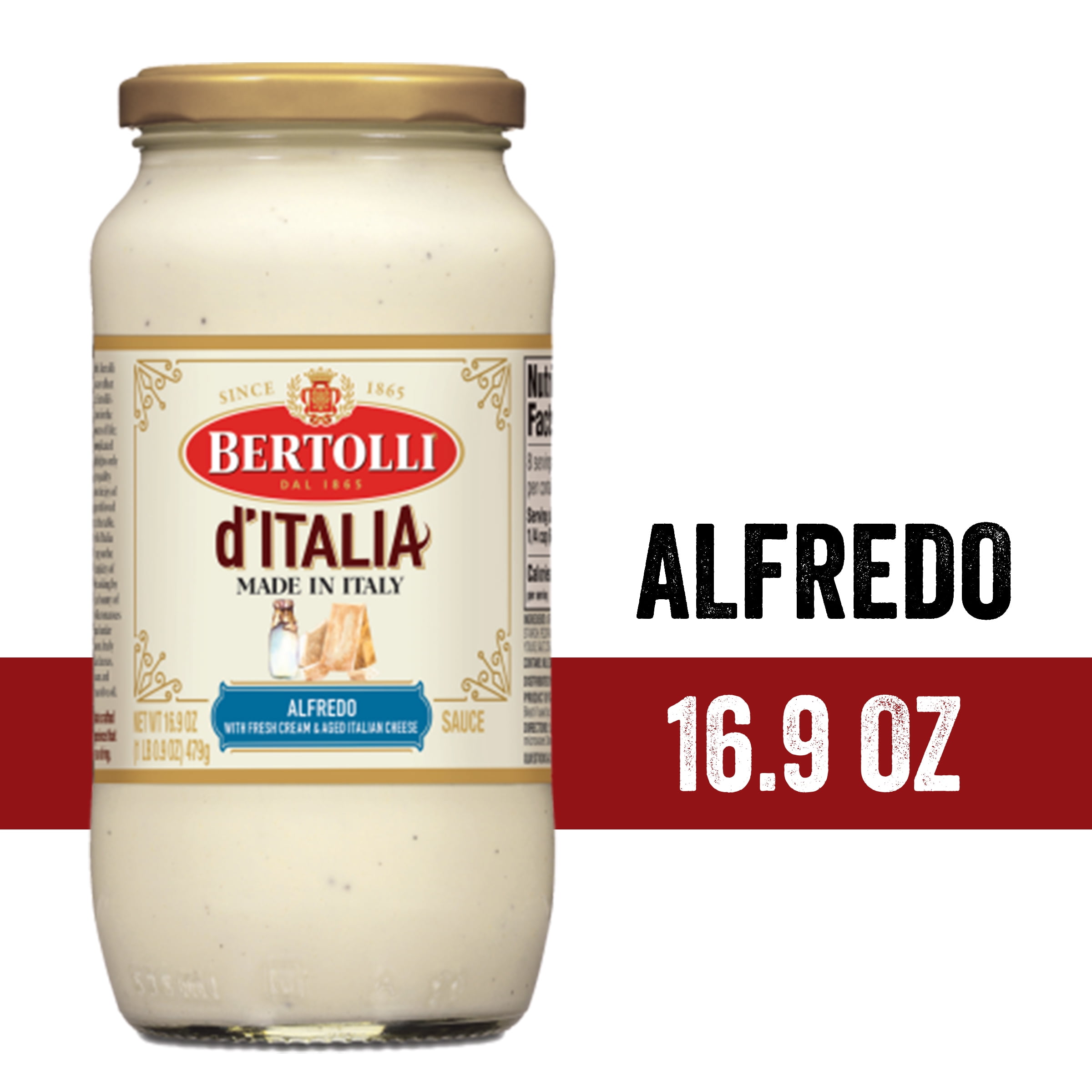 Bertolli d'Italia Alfredo Sauce, Authentic Tuscan Style Pasta Sauce Made in Italy with Fresh Cream and Aged Italian Cheeses, 16.9 OZ