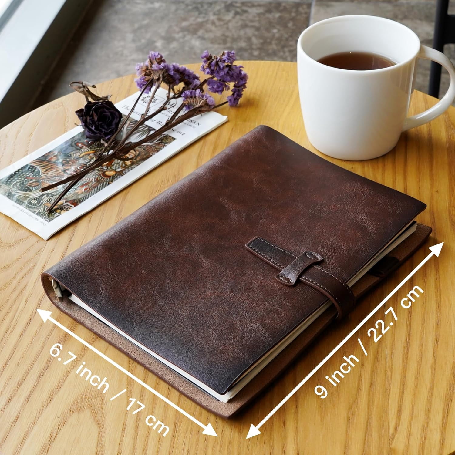 Vintage Leather A5 Binder Notebook, Refillable 6-Ring Journal with Pocket & 160 Lined Pages for Writers Office Study