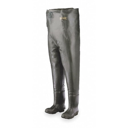 Men's Plain Toe, Rubber, Cotton Lining Chest Waders, Forest Green, Sz 9