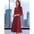 thumbnail image 2 of Vestido elegante de mujer Allegra K con cuello en V y bolsillos Borgoña M, 2 of 5