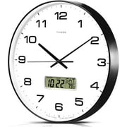 TIMESS 12 Silent Wall Clock with Date Display, Battery Operated Non-Ticking Analog Clock for Living Room, Kitchen, Black