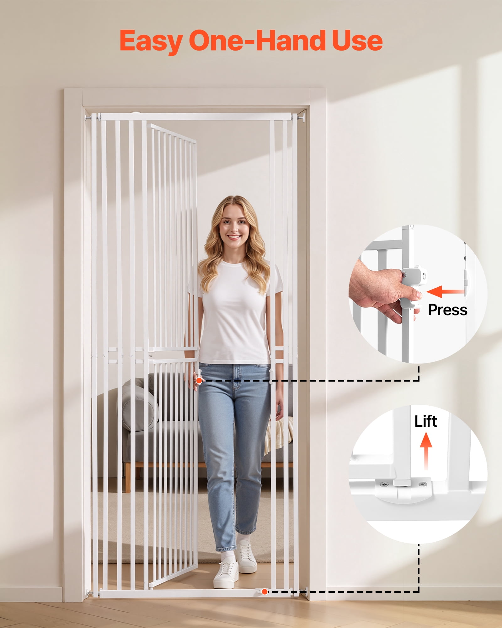 VEVOR Extra Tall Pet Gate for Cats, 28-34 in  Adjustable Width, 78.7 in High Dog Gate, with Pressure Mount Kit and Wall Mount Kit, 1.2 in Narrow Bar Spacing, for Stairs, Doorways, and House, Black