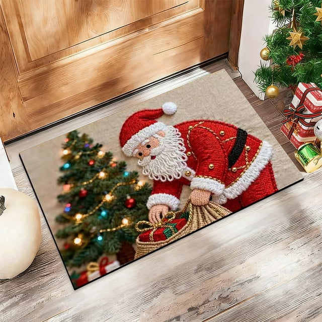 Felpudo navideño | Alfombra de entrada festiva | Alfombra de baño de poliéster tejido | Base antideslizante | Decoración festiva para el hogar y la entrada | 60x40cm