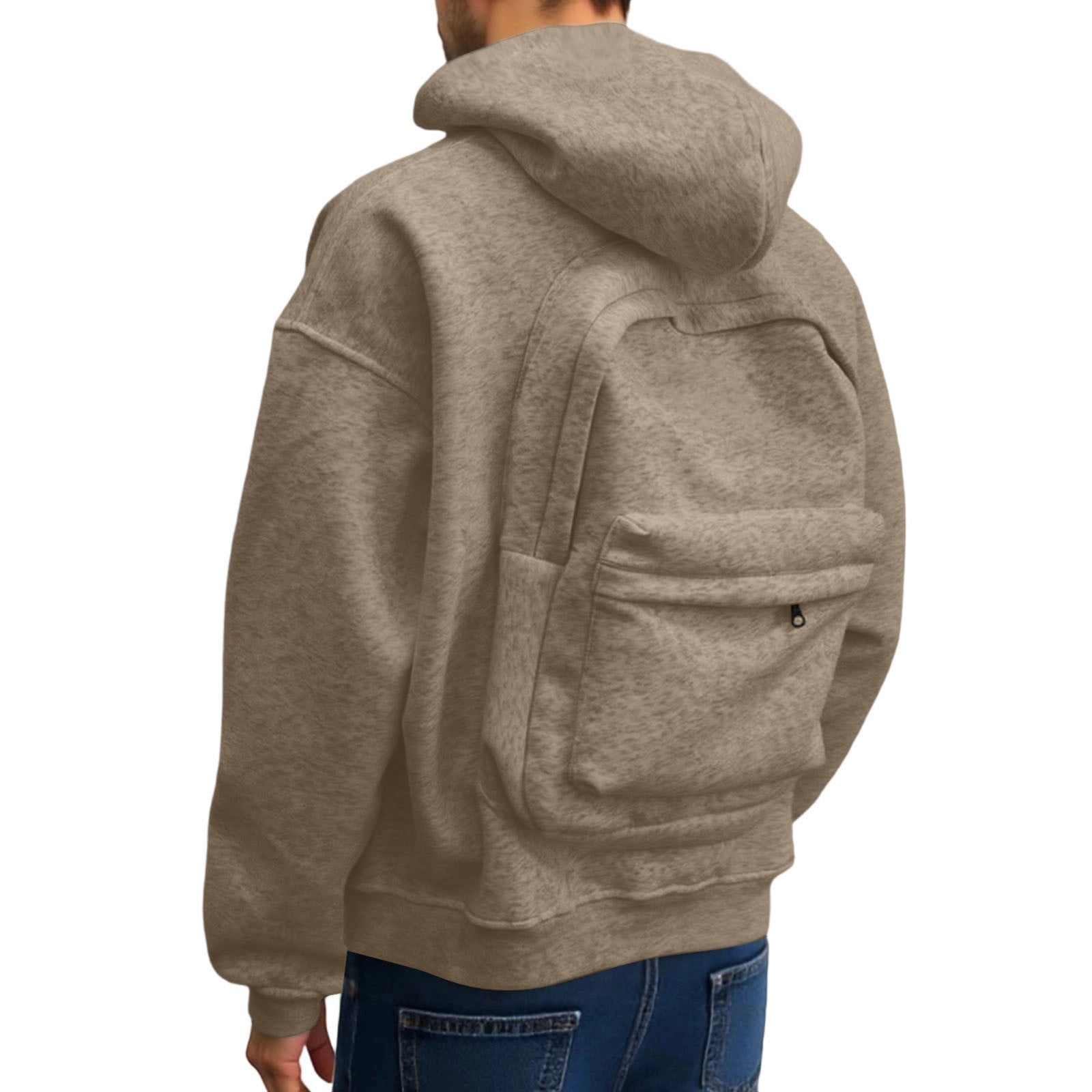 BUWTTED Backpack Hoodie for Men Women Zipper Cardigan Creative Hoodies Lightweight Travel Hooded Sweatshirts with Backpack Khaki XXL