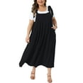 thumbnail image 2 of Agnes Orinda Women's Plus Size St. Patrick's Day Pinafore Dress Tie Shoulder Strap Pleated Jumper Dress Casual Overall Dress with Pockets 2X Black, 2 of 6