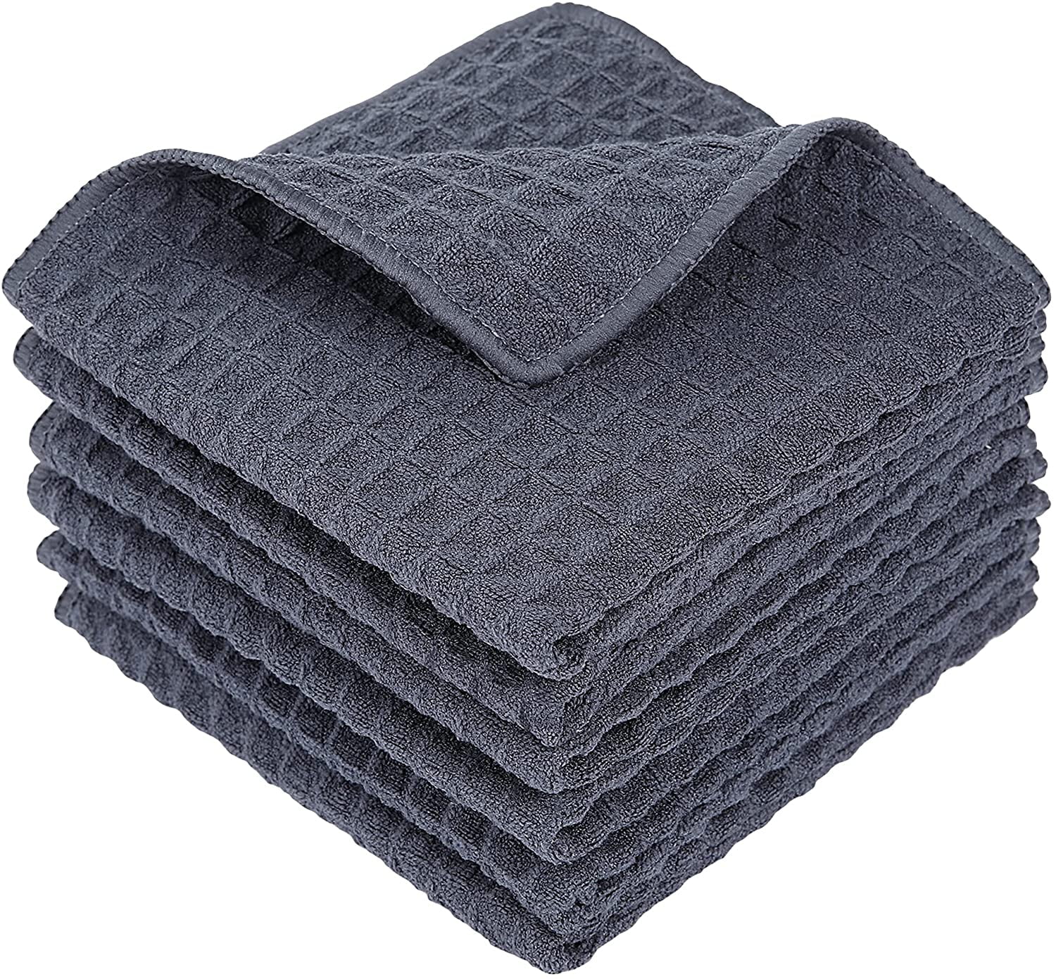4 Pack Homaxy Premium Microfiber Waffle Weave Kitchen Towels 16 x 28 Inch Ultra Absorbent and Solid Color Dish Towels Grey