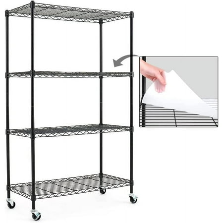 

Shelving Units and Storage on Wheels with Shelf Liners Set of 4 NSF Certified Adjustable Carbon Steel Wire Shelving Unit Rack for Garage Kitchen Office Black (50H X 30W X 14D)