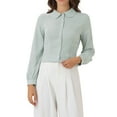 thumbnail image 4 of CURVOSPORT Women's Button Down Shirt Peter Pan Collar Long Sleeve Princess Line Blouse XS Pea Green, 4 of 6